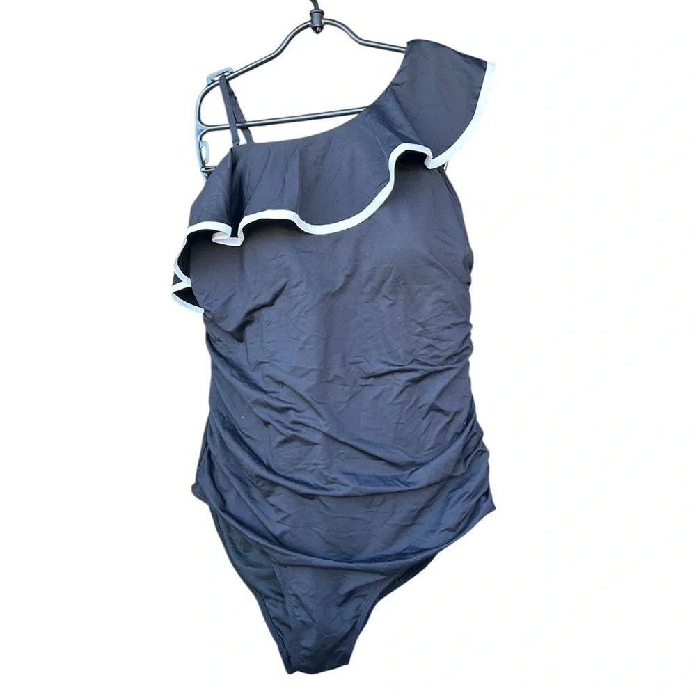 🖤 Tempt Me One‑Shoulder Ruffle One‑Piece Swimsuit – XL (US 16)